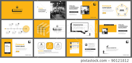 Presentation and slide layout background. Design yellow pastel leaves and flower template. Use for keynote, presentation, slide, leaflet, advertising, template. 90121812