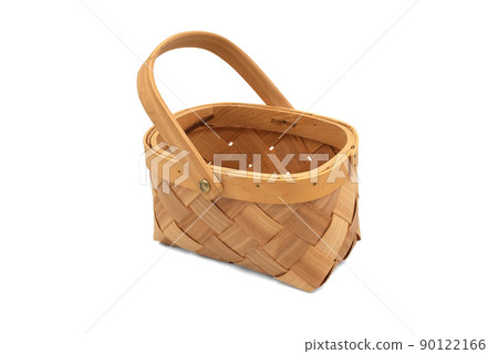 Basket natural woven woodchip with folding handle Basket natural woven woodchip with folding handle 90122166