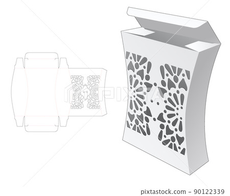 Stenciled packaging box die cut and 3D mockup Stenciled packaging box die cut and 3D mockup 90122339