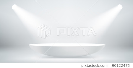 White interior with bright projectors. Vector 3d illustration 90122475