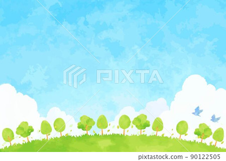 鬱鬱蔥蔥的樹木和藍天的風景插圖 90122505