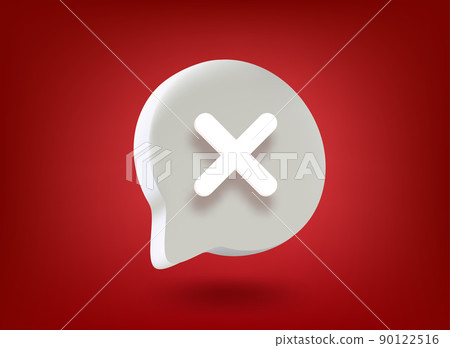 Speech bubble with cross mark on red background. 3d vector buttons 90122516