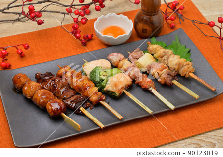 Yakitori, yakitori, yakitori, yakitori, grilled chicken, skewered image. Serve with moon-viewing eggs. Yakitori, yakitori, yakitori, yakitori, grilled chicken, skewered image. Serve with moon-viewing eggs. 90123019