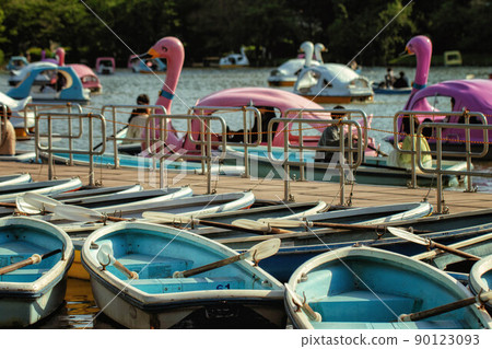 在東京上野公園的 Shinobazunoike Pond 停船 90123093