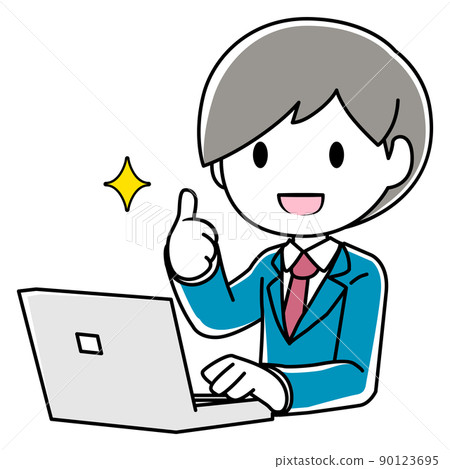 Illustration of a man operating a PC Illustration of a man operating a PC 90123695