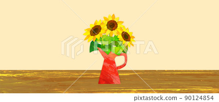 A bouquet of sunflowers in a vase. Simple interior background material. A bouquet of sunflowers in a vase. Simple interior background material. 90124854