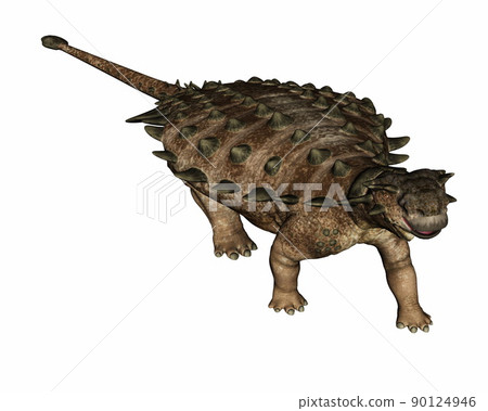 Pinacosaurus dinosaur walking straight ahead - 3D render Pinacosaurus dinosaur walking straight ahead - 3D render 90124946
