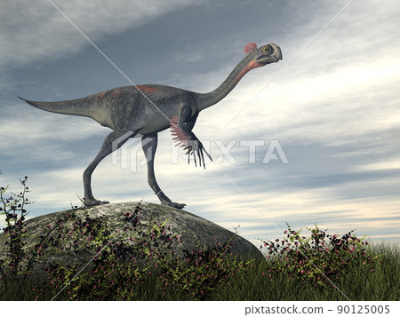 Gigantoraptor dinosaur in the desert - 3D render 90125005