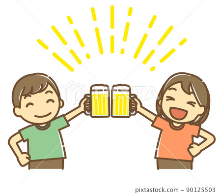 兩個人用啤酒杯敬酒 90125503