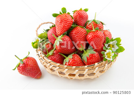 Fresh strawberries in bamboo basket on white background Fresh strawberries in bamboo basket on white background 90125803