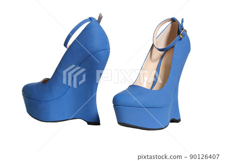 Blue Baby Doll Stiletto Shoes Isolated on White Background Blue Baby Doll Stiletto Shoes Isolated on White Background 90126407