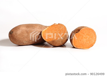 Sweet Potato Isolated on White Background Whole and Cut 90126499