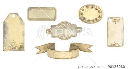 A set of various labels, stickers and plates for inscriptions, information. Watercolor rom the Lavender SPA collection. For decoration and design of various items, bottles, products, cosmetics. 90127080