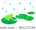 青蛙和睡蓮葉和雨季的插圖 90127194