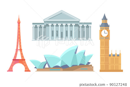 Eiffel Tower and Sydney Opera Vector Illustration 90127248