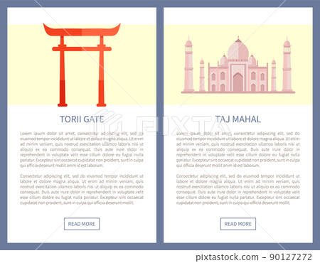 Torii Gate and Taj Mahal Set Vector Illustration 90127272
