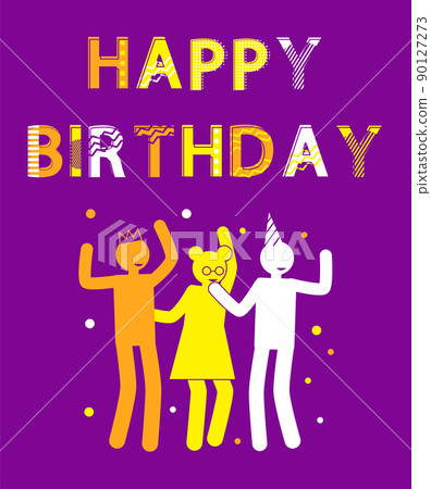 Happy Birthday Postcard with Human Silhouettes 90127273