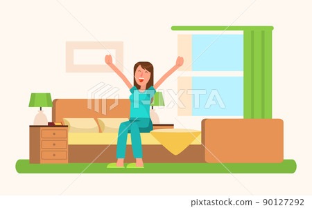 Waking Up of Charming Woman Vector Illustration 90127292