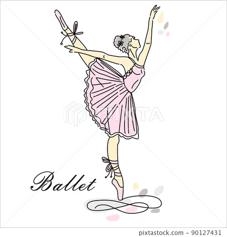 Woman ballet dancer of continuous line drawing in pink color. Dance trend logotype. Oneline style. Woman ballet dancer of continuous line drawing in pink color. Dance trend logotype. Oneline style. 90127431