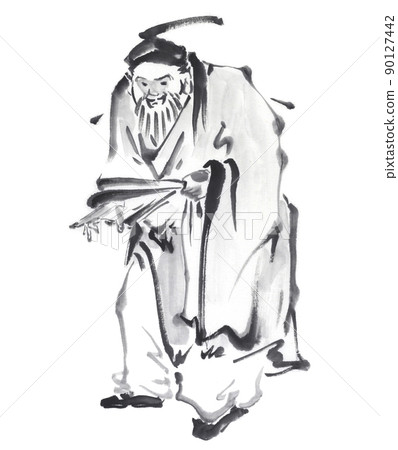 Old official clothes old man sumi-e illustration 90127442