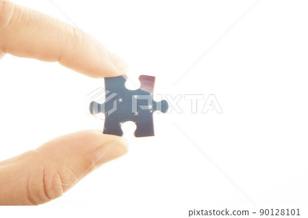 image of paper puzzle element hand white background image of paper puzzle element hand white background 90128101