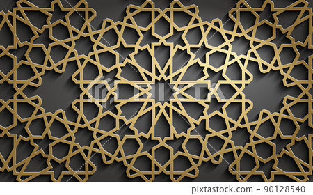 Gold islamic pattern on black background. Islamic ornament vector, persian motiff. 90128540