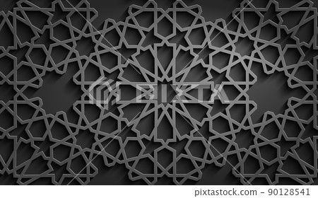 Black islamic pattern vector. Islamic ornament vector, persian motiff. 90128541