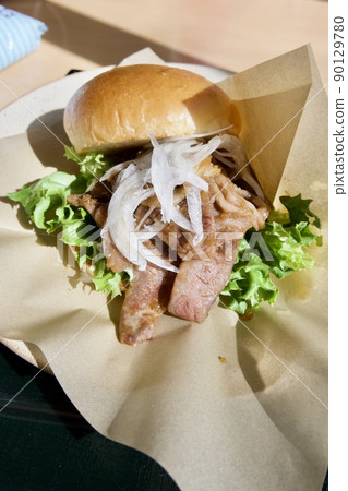 Awaji beef BBQ burger at a restaurant on the English hills of Awaji Island 90129780