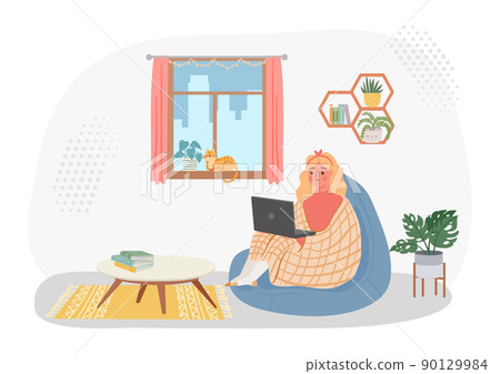 Work from home, woman in chair with laptop 90129984