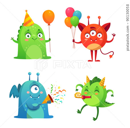 Cute monster happy birthday with gifts box Cute monster happy birthday with gifts box 90130058