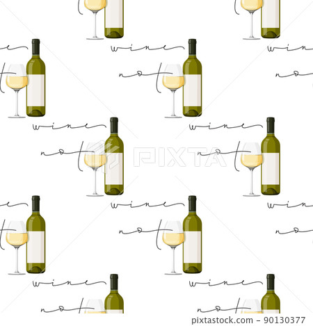 Wine not humor background with red wine. Green bottle, glass of wine and handwritten lettering phrase seamless pattern. Wine not humor background with red wine. Green bottle, glass of wine and handwritten lettering phrase seamless pattern. 90130377
