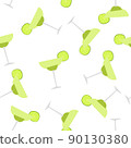 Margarita cocktail with slice of lime realistic vector background. Alcohol drink seamless pattern. 90130380