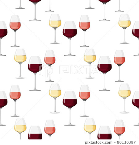 Seamless pattern with simple glasses of wine. Alcohol beverages background. 90130397