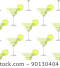 Margarita cocktail with slice of lime realistic vector background. Simple seamless pattern with alcohol drinks. 90130404
