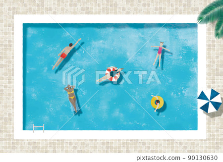 People swimming in the pool watercolor People swimming in the pool watercolor 90130630