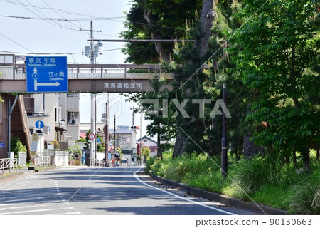 Oiso Town Tokaido (National Highway No. 1) Pine trees, fresh greenery and pedestrian bridge Oiso Town Tokaido (National Highway No. 1) Pine trees, fresh greenery and pedestrian bridge 90130663