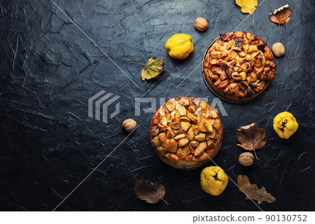 Autumn cake with quince,copy space Autumn cake with quince,copy space 90130752