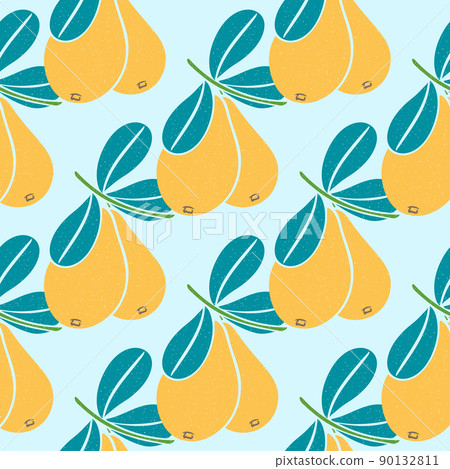 Vintage seamless pattern pear on branches with leaves 90132811