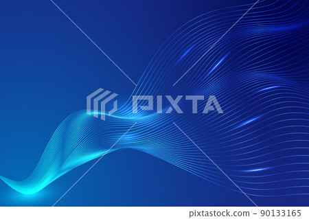 藍色飄動的柔順光滑線條抽象背景 90133165