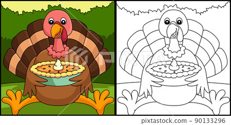 Thanksgiving Turkey Holding Pie Illustration Thanksgiving Turkey Holding Pie Illustration 90133296