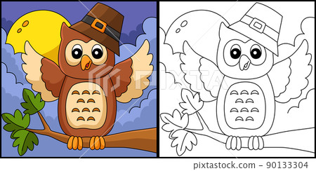 Thanksgiving Owl With Pilgrim Hat Illustration Thanksgiving Owl With Pilgrim Hat Illustration 90133304