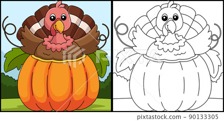 Thanksgiving Turkey Inside Pumpkin Illustration Thanksgiving Turkey Inside Pumpkin Illustration 90133305