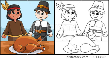 Thanksgiving Native American Pilgrim Illustration Thanksgiving Native American Pilgrim Illustration 90133306