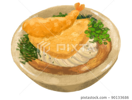Inari shrimp tempura udon noodle soup Japanese food illustration hand drawing art Inari shrimp tempura udon noodle soup Japanese food illustration hand drawing art 90133686