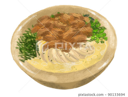 Beef udon noodle soup Japanese food illustration  hand drawing art 90133694