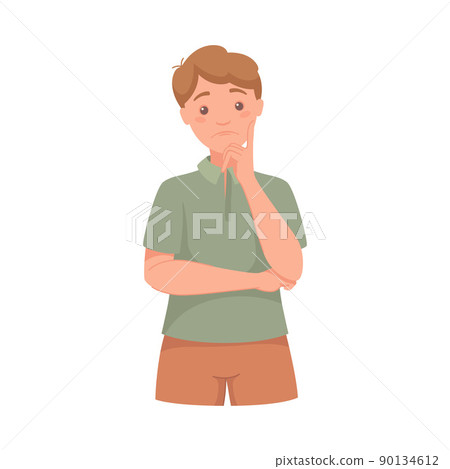 Pensive Man Character Scratching Head Thinking and Considering Something Vector Illustration 90134612