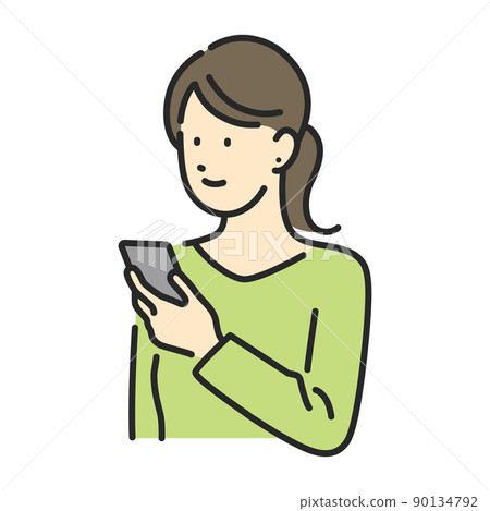 A woman watching a smartphone - Stock Illustration [90134792] - PIXTA