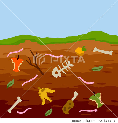Compost soil. Layer of earth in section with worms. Farming and food waste 90135315