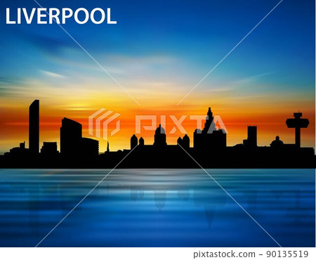 The silhouette of Liverpool city on the sunset The silhouette of Liverpool city on the sunset 90135519