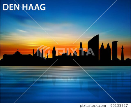 The silhouette of Denhaag city on the sunset The silhouette of Denhaag city on the sunset 90135527